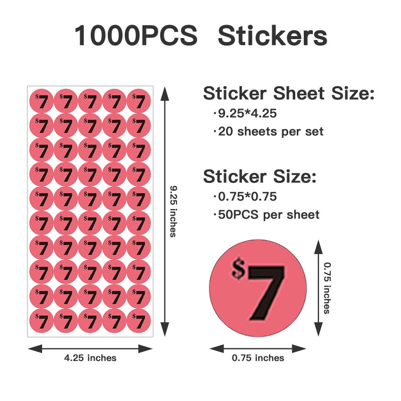 DUGUTUL 1000 pcs $7 Color-Coded Price Stickers for Garage Sale and Flea Market, 3/4"" Diameter - Bold Fonts, Clear Visibility, High Visibility, Easy Organization - Image 2